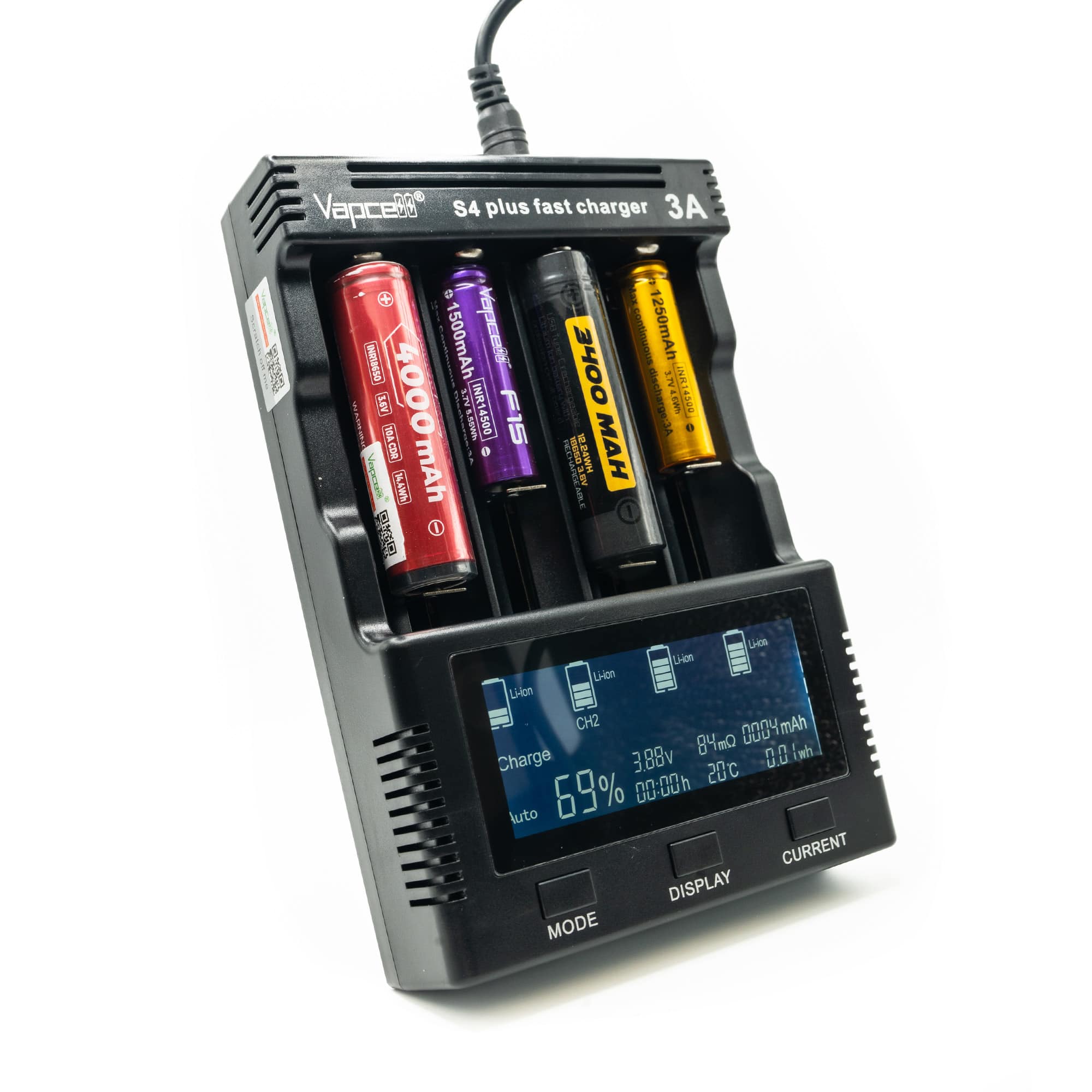 Chargeur Intelligent Vapcell S4 Plus V3.0 – 4 Slots 12A Lithium avec Adaptateur EU | Electronic Shop